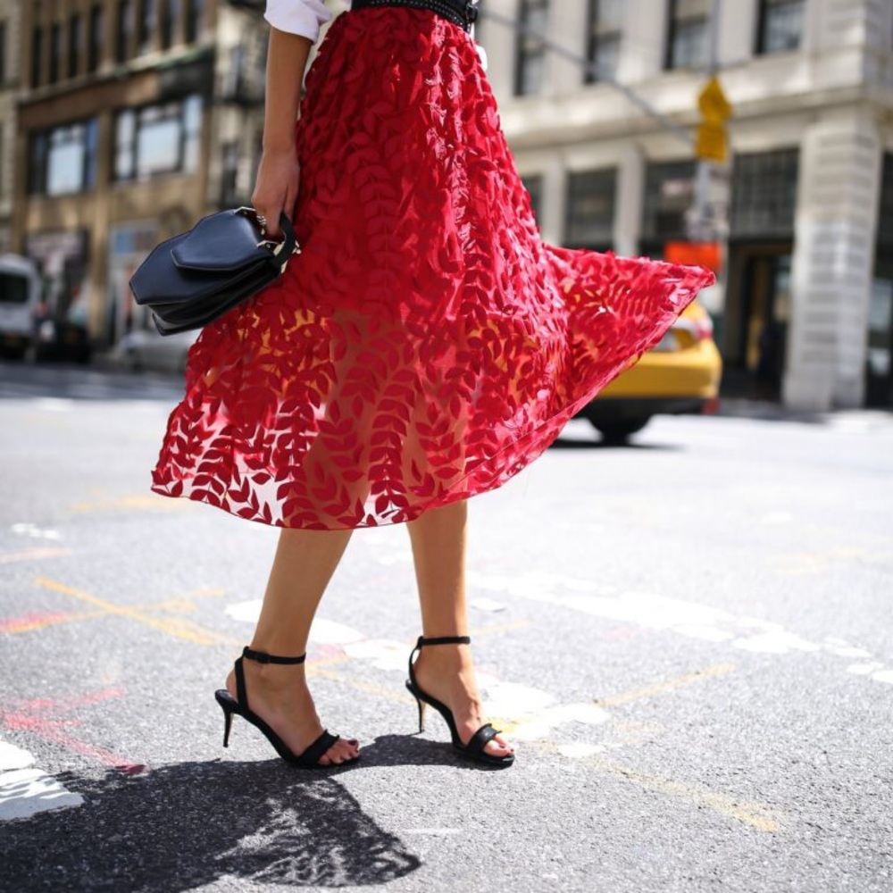 H&M Limited Edition Tulle Midi Red Skirt